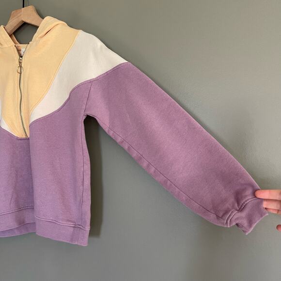 SEZANE‎ Tess Hooded Sweatshirt Size XXS Mauve Purple Yellow Chic French Pullover - Picture 9 of 16